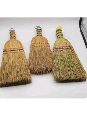 Vintage Whisk Hand Brooms Metal Tops Primitive Decor Handmade Farmhouse